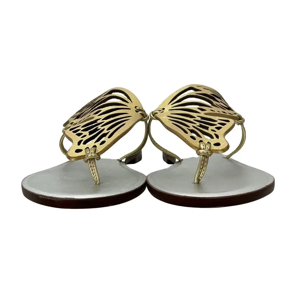 Sophia Webster Butterfly Wing Gold Talulah Silver Leather Flat Sandals 39 8.5 US